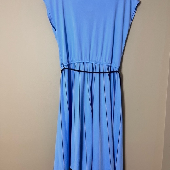 Vintage Sears Blue Wrap Dress Cap Sleeve Midi 70s 80s Size 14P Preppy Timeless - Picture 6 of 11